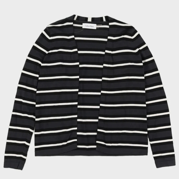 Calvin Klein Black and White Striped Cardigan - Picture 1 of 6